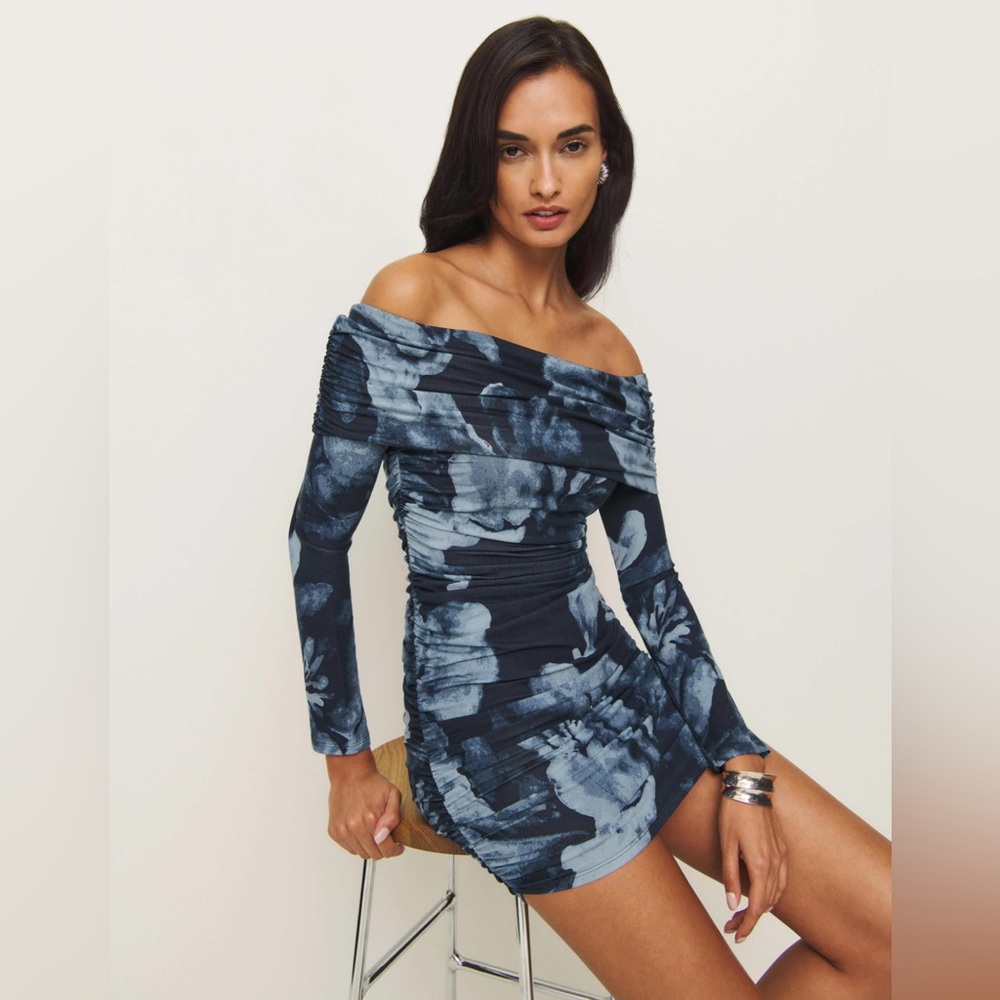 NWT Reformation Brooks Knit Off-Shoulder Floral Dress Midnight Rose